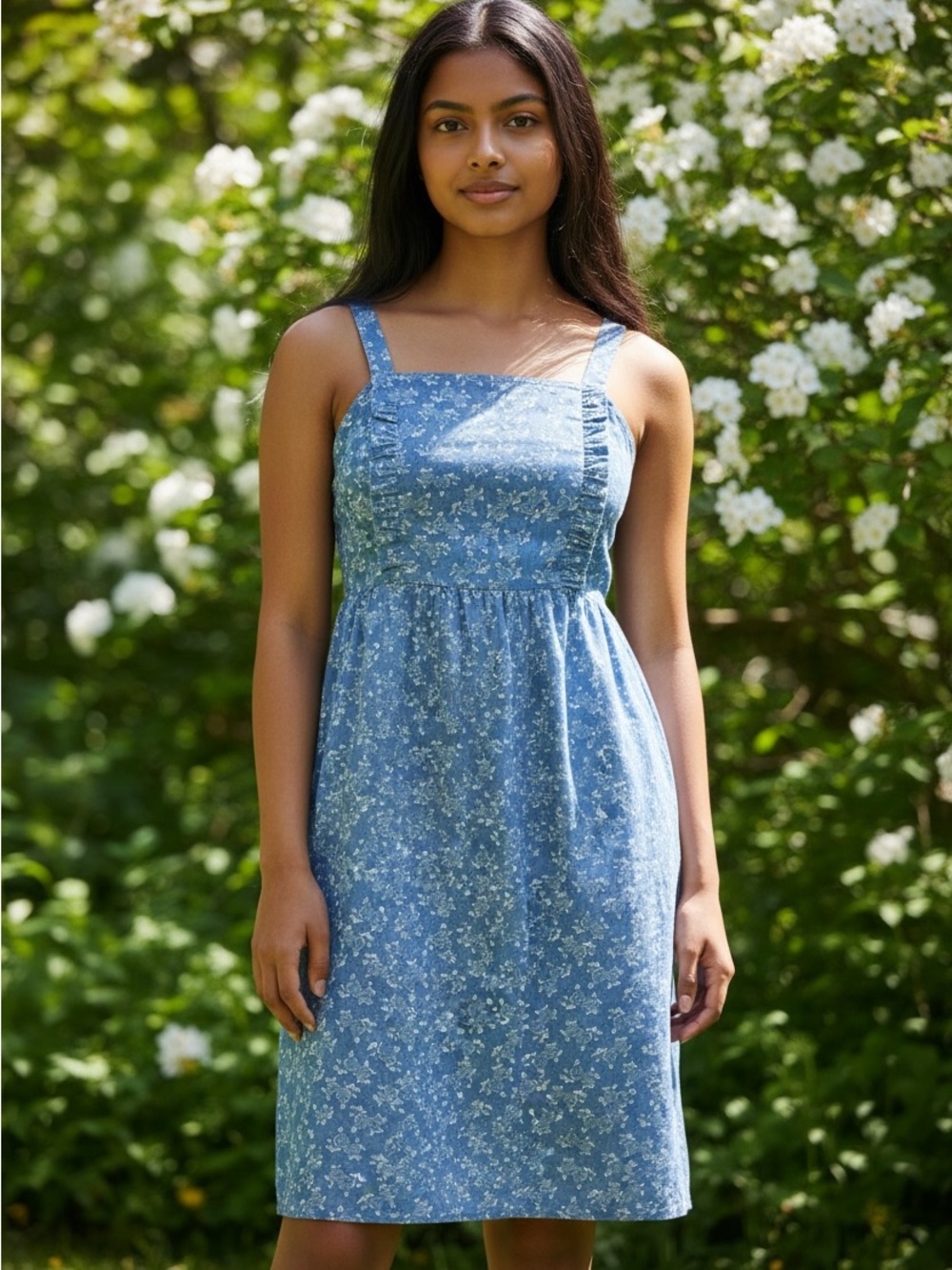 Le Kate Prairie Boho floral cottage core tie back ditzy floral cotton mini dress